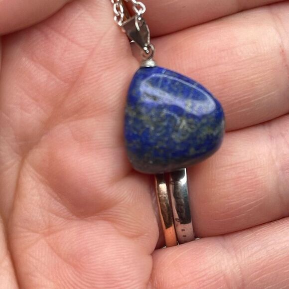 Lapis Lazuli tumble pendant pyrite necklace silver plated blue gold - Picture 2 of 5